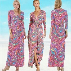 Lilly Pulitzer Adrina Maxi Wrap Dress Feelin Groovy Print XS